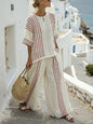 Loose Slit Contrast Striped Pants Set