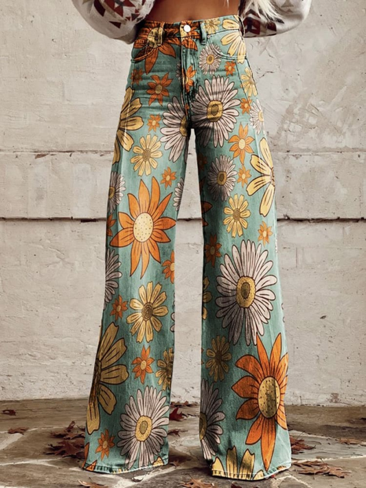 Scarlett™ - Vintage Floral Print Wide Leg Trousers