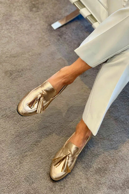 Naomi | Gold Moccasin With Tassels
