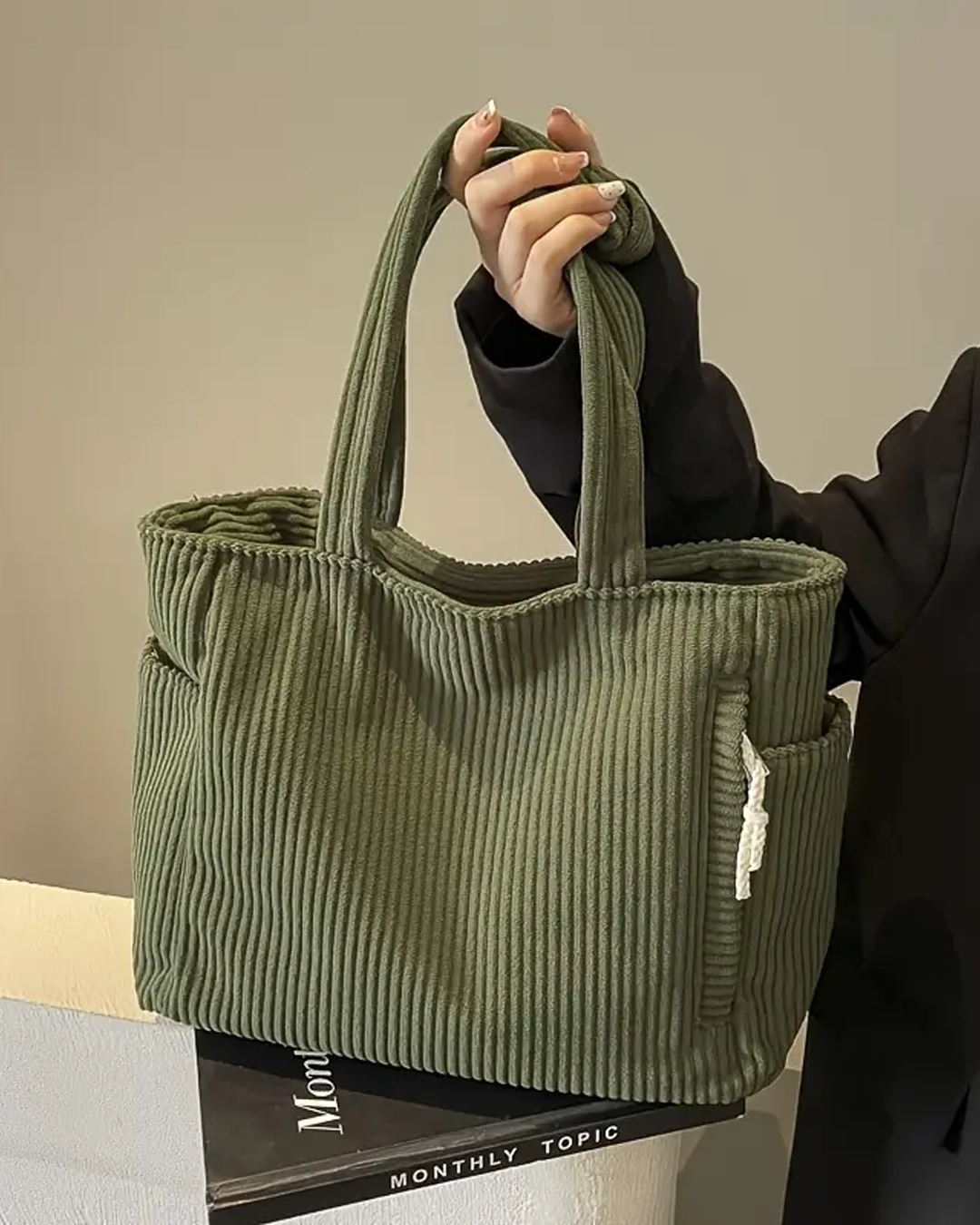 TILDA | RIBBED TOTE BAG WITH CORD DETAIL