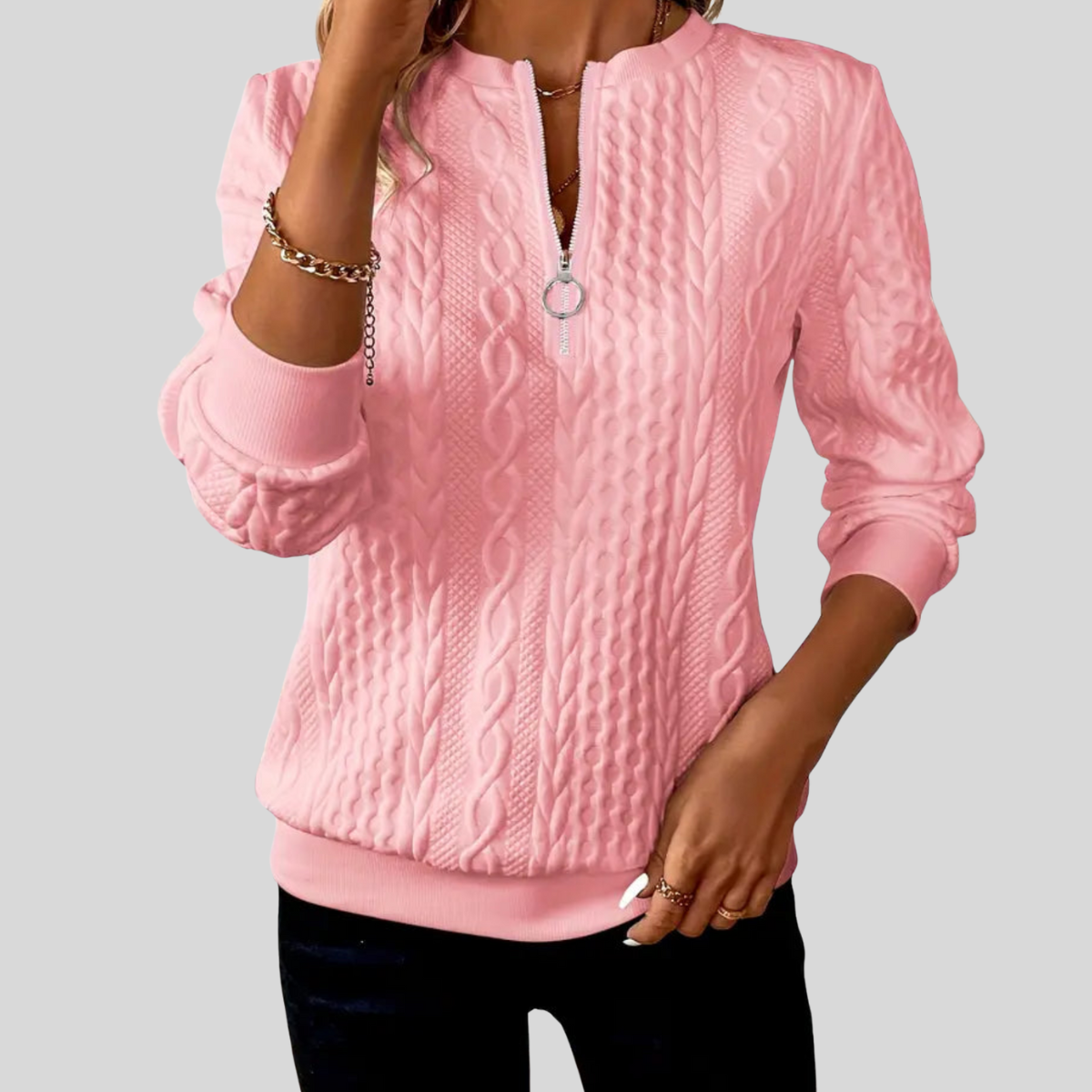 Borelina™ | Cable Knit Zip Sweater
