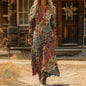 Long-Sleeve Vintage Dress Featuring Ethnic Print