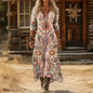 Floral Pattern Vintage Dress with Long Sleeves