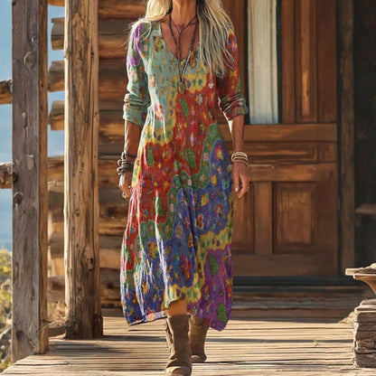 Vintage-Inspired Long Sleeve Dress in Vibrant Colours