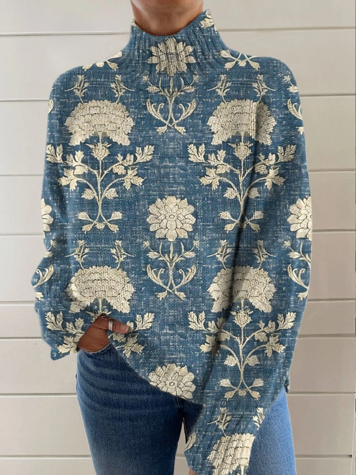 Aubrie™ | Vintage Floral Crochet Turtleneck Sweater