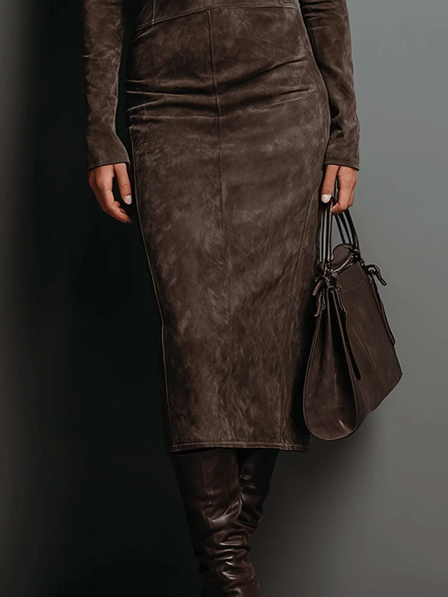 Lunori™ | Frosina Suede Midi Dress