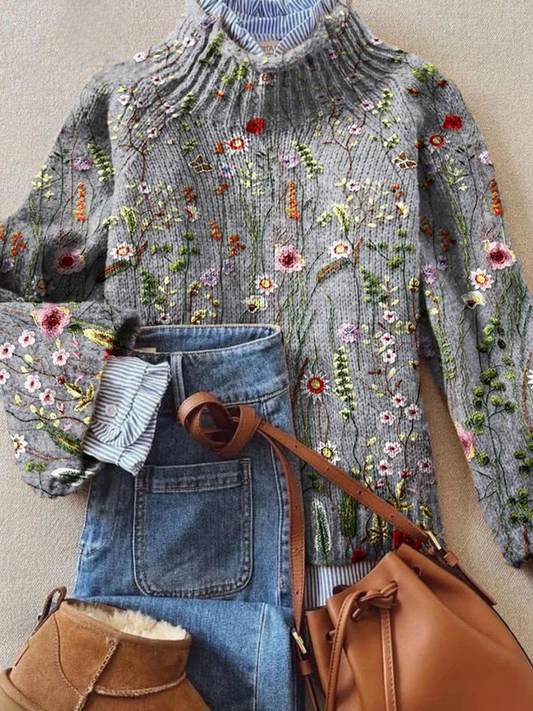 Klyra™ | Vintage Floral Print Turtleneck Sweater