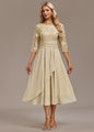 Luna Champagne Embroidery 3/4 Sleeve Round Neck Dress