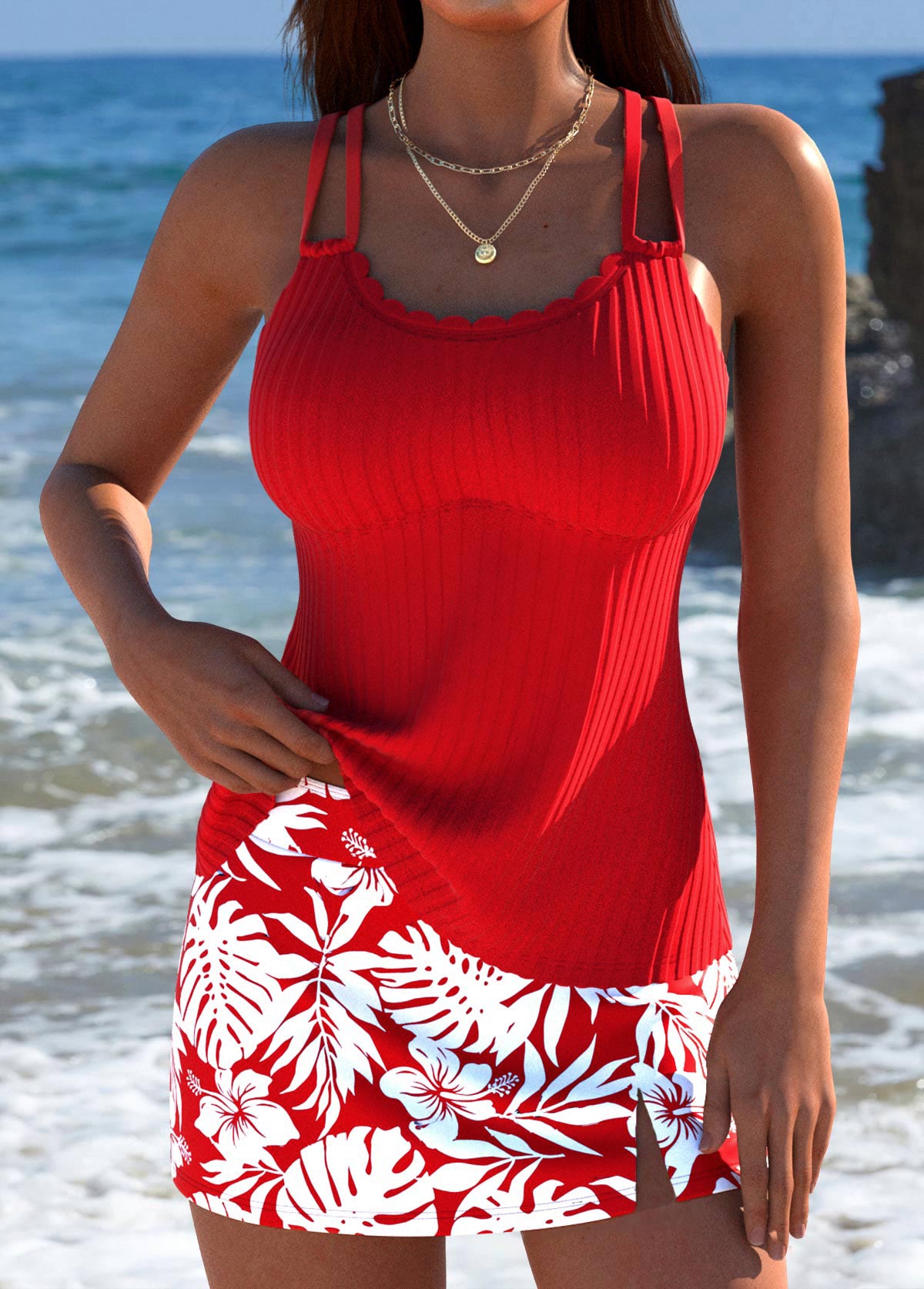 Daniella | Tropical Plants Print Tankini Set
