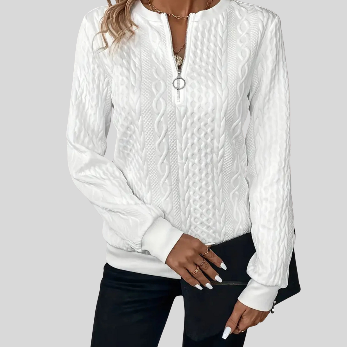 Borelina™ | Cable Knit Zip Sweater