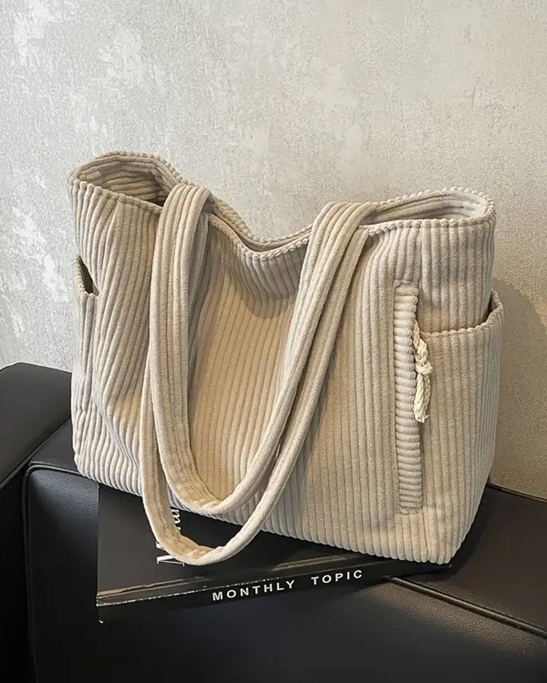 TILDA | RIBBED TOTE BAG WITH CORD DETAIL
