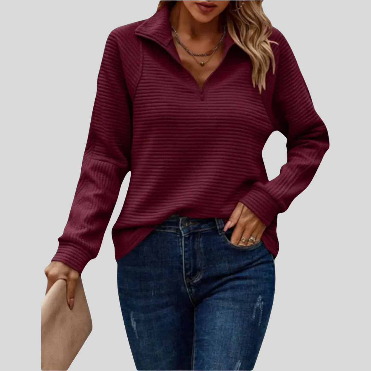 Liory™ | Textured Quarter Zip Pullover