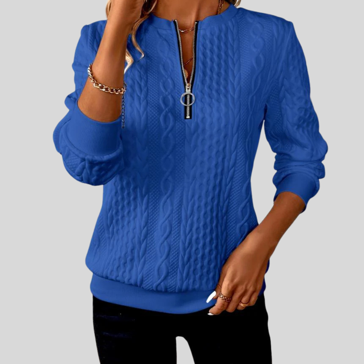 Borelina™ | Cable Knit Zip Sweater