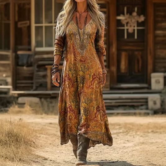 Vintage Casual Dress with Long Sleeves