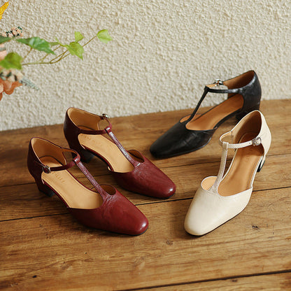 Elowen Leather T-Strap Heels