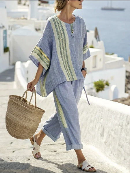 Linen Co-Ord with Yellow Stripes