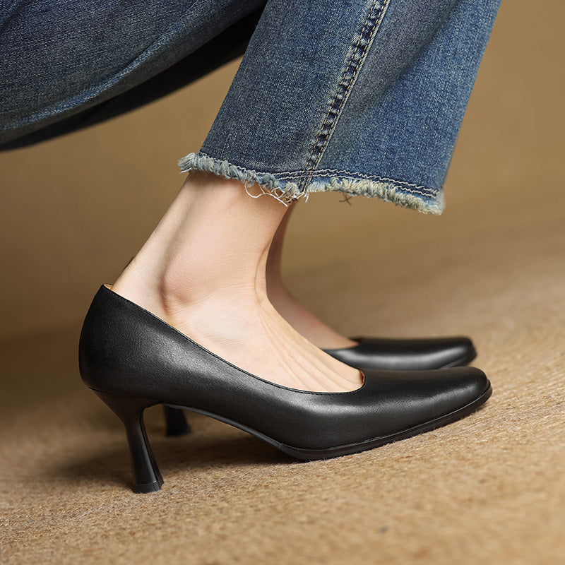 Elviera Square Leather Pumps