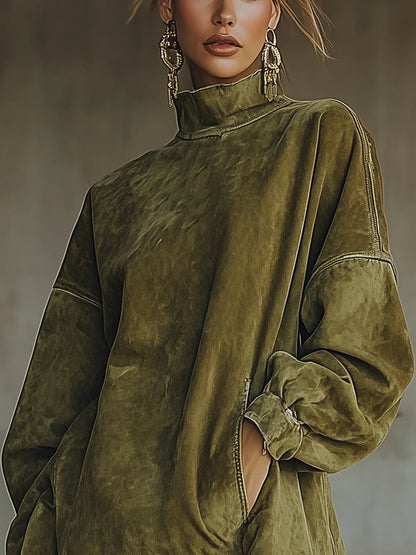 Darcie | Suede Fringe Turtleneck Dress