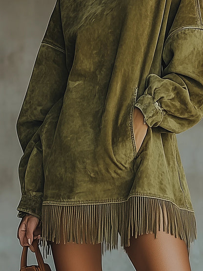 Darcie | Suede Fringe Turtleneck Dress