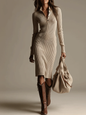 Virelle - Chic Beige Striped Midi Dress
