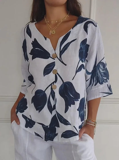 Eluriel - Floral Button-Up Blouse