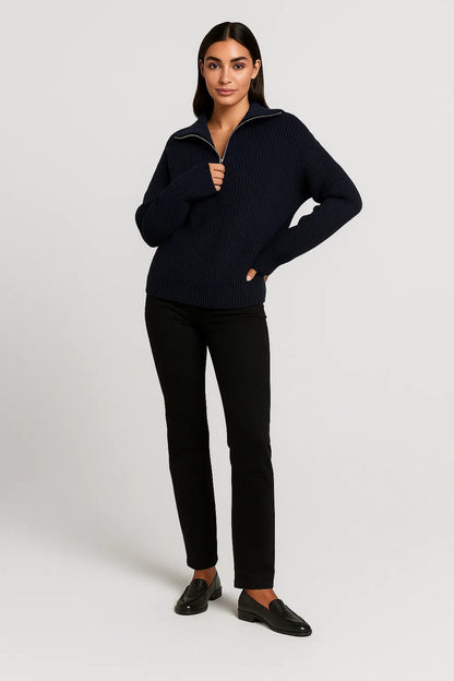 Ffion | Waffle-Knit Zip-Collar Sweater