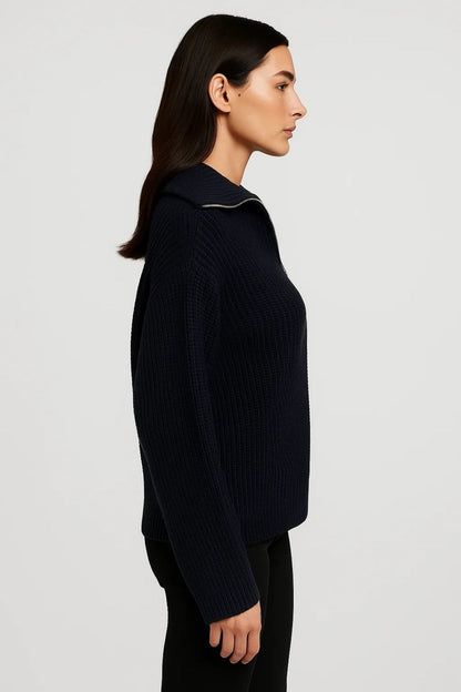 Ffion | Waffle-Knit Zip-Collar Sweater