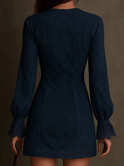 Lunori™ | Aurora Suede Mini Dress with Lace