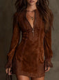 Lunori™ | Aurora Suede Mini Dress with Lace