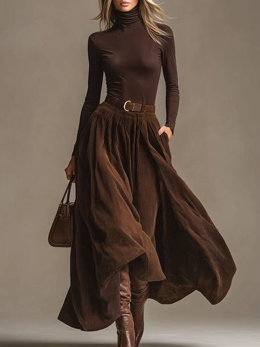 Lunori™ | Aveline Two-Piece Set (Turtleneck & Maxi Skirt)