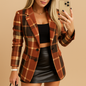 Rive | Long Padded Coat for Women with Check Pattern