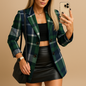 Rive | Long Padded Coat for Women with Check Pattern
