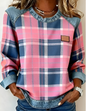 Avery | Pink Plaid Denim Sweater